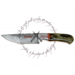 Rebel Wolf Old Yeller Damascus Steel Buffalo Horn Full Tang Knife